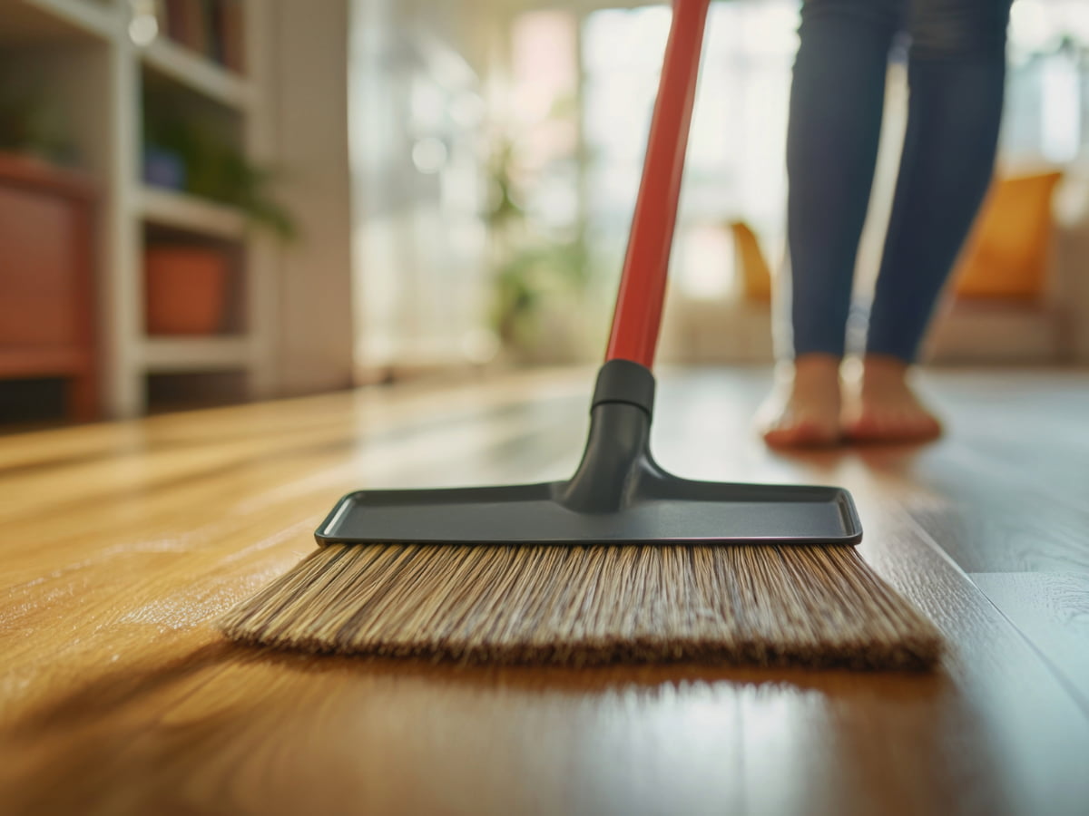 Professional cleaner from Aces Cleaning Service providing residential cleaning services, dusting, and vacuuming to maintain a tidy home environment.